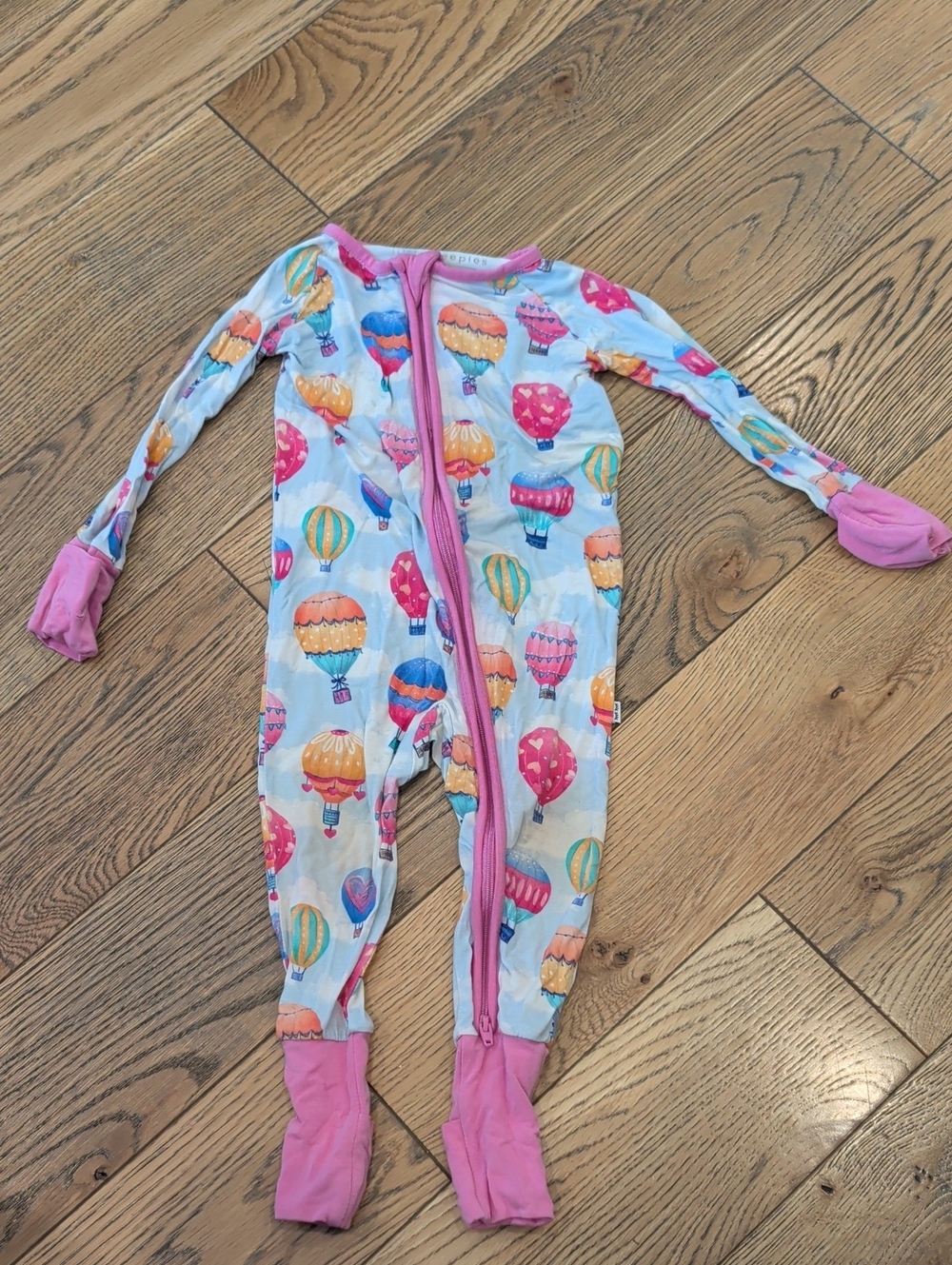 Little Sleepies Hot Air Balloon Footed One-Piece - Pink Trim